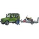 BRUDER VEHICULE LAND ROVER DEFENDER AVEC REMORQUE ET MOTO SCRAMBLER DUCATI