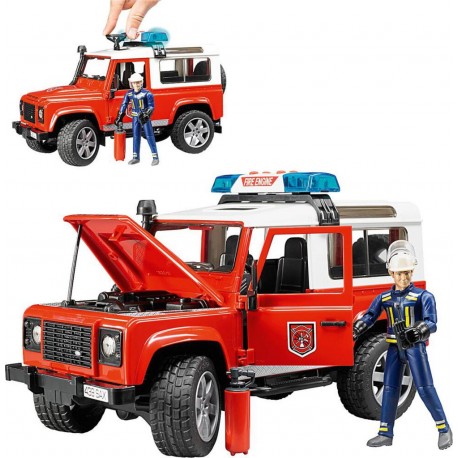 BRUDER VEHICULE POMPIER LAND ROVER DEFENDER AVEC 1 FIGURINE