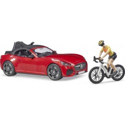 BRUDER VOITURE ROADSTER + VELO + FIGURINE CYCLISTE 1/16