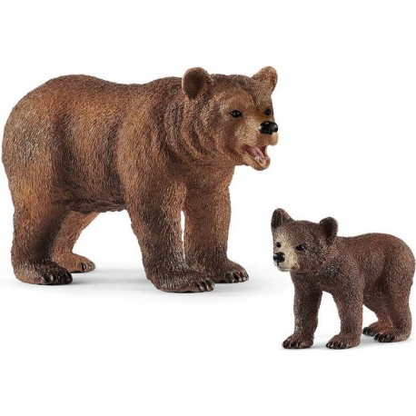 SCHLEICH FIGURINE MAMAN GRIZZLY AVEC OURSON