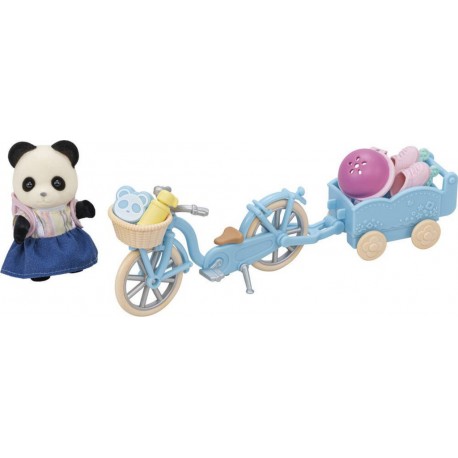 SYLVANIAN LA FILLE PANDA ET SON VELO AVEC SA REMORQUE VEHICULES