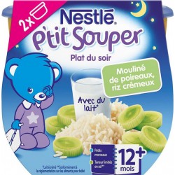 Nestlé P’tit Souper Plat du Soir Mouliné de Poireaux Riz Crémeux (+12 mois) par 2 pots de 200g (lot de 6 soit 12 pots)