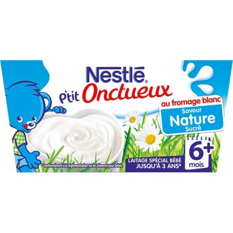 Nestlé P’tit Onctueux au Fromage Blanc Saveur Nature Sucré (+6 mois) par 4 pots de 100g (lot de 8 soit 32 pots)