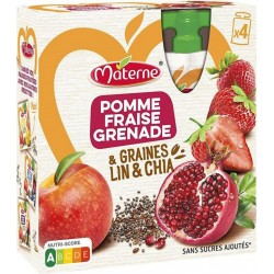 Ssa Materne Compotes en gourde pomme fraise grenade céréales & graines 4x90g