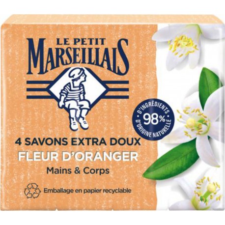 LE PETIT MARSEILLAIS Savon extra doux à la fleur d'oranger mains et corps 4x100g 4 savons 100g - 400g