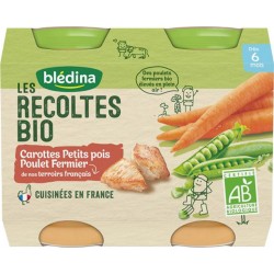 Blédina Les Récoltes Bio Carottes Petits Pois Poulet Fermier dès 6 mois par 2 pots de 200g (lot de 6)