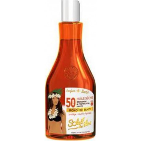 SOLEIL DES ÎLES Huile sèche bronzage et protection haute parfum de tiaré SPF50 150ml