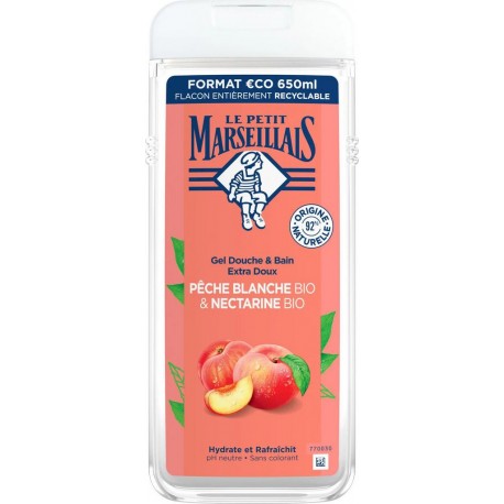 Le Petit Marseillais Gel douche Pêche Blanche BIO & Nectarine BIO 650ml (lot de 2)