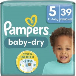 PAMPERS Couches Bébé Baby-Dry Taille 5 11Kg-16Kg x39