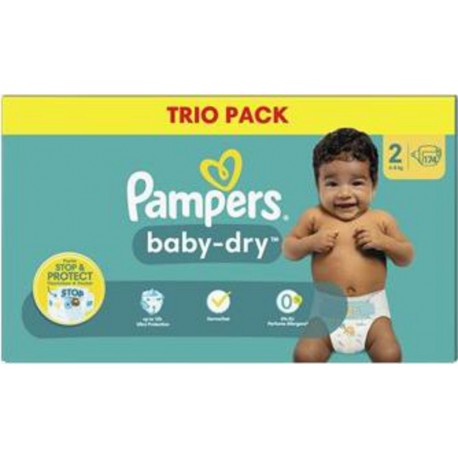 Pampers Couches Baby Dry T2 Taille 2 4-8Kg TRIO PACK x174