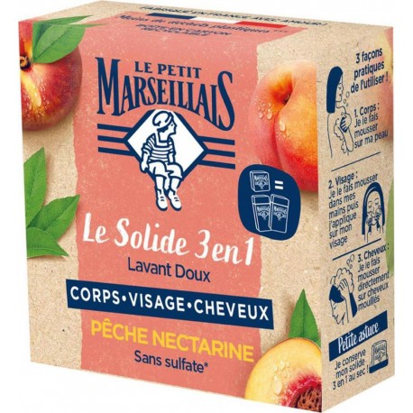 LE PETIT MARSEILLAIS Le Petit Solide BIO 3 en 1 Corps, Visage, Cheveux Pêche 80g