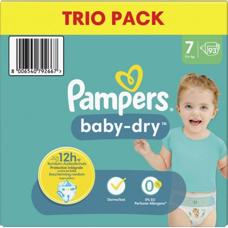 Pampers Couches-culotte baby dry Taille 7 15Kg+ x93 - DISCOUNT