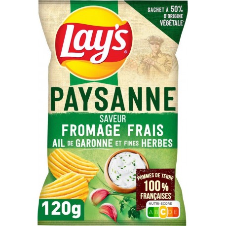 LAY'S PAYSANNES CHIPS PAYSANNE SACHET 120GR 1CT ONDULE SAVEUR FROMAGE FRAIS FINES HERBES