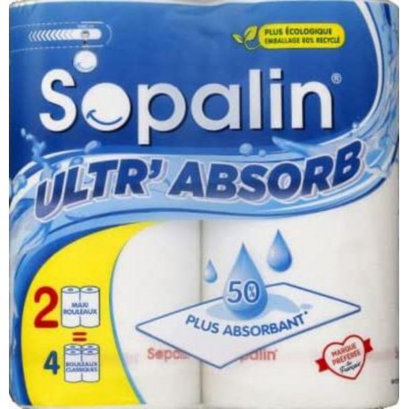 Sopalin Essuie-Tout Utlr'Absorb Blanc x2 (lot de 2 soit 4 rouleaux)