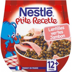 Nestlé P’tite Recette Lentilles Vertes Jambon (+12 mois) par 2 pots de 200g (lot de 6 soit 12 pots)