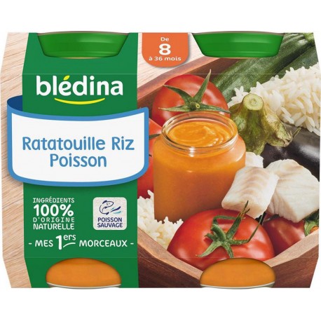 Blédina Petits Ratatouille Riz Poisson (de 8 à 36 mois) par 2 pots de 200g (lot de 8 soit 16 pots)