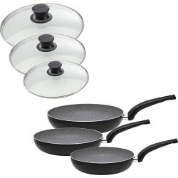 Ensemble de 3 poêles de cuisine et 3 couvercles 24cm 28cm et 32cm Elo Dolomit 9992450