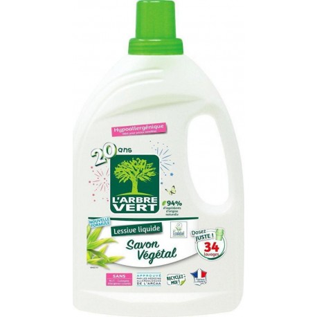 L'ARBRE VERT Lessive liquide savon végétal écolabel 1,53L