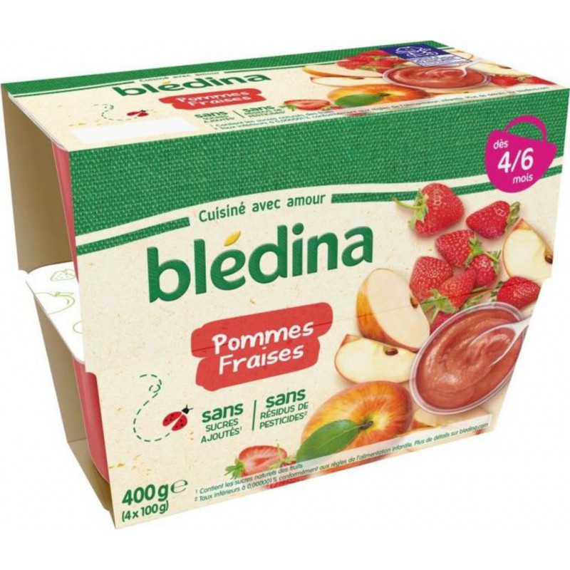Blédina Compote bébé 4 mois Pommes fraises 4x100g 400g - DISCOUNT
