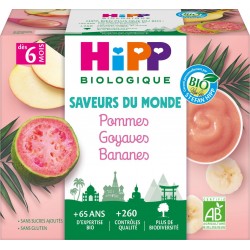 HIPP BIOLOGIQUE SAVEURS DU MONDE BANANES & GOYAVES & POMMES 4x100g 400g