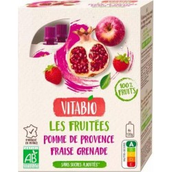 Vitabio Gourde 100% fruits bio Pomme Fraise Grenade 4x120g