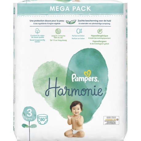 PAMPERS HARMONIE COUCHE JETABLE PANTY SAC 80CT 1CT 4-9 KG MIDI UNISEXE