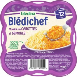 Blédina Blédichef Mouliné de Carottes et Semoule (dès 12 mois) l’assiette de 230g (lot de 8)