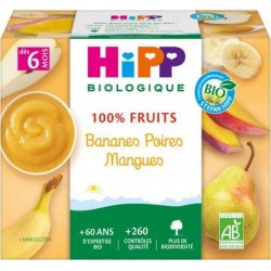 Hipp Dessert bébé Bio 6 mois Bananes Mangues Poires 4x100g 400g