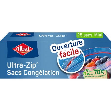 ALBAL ULTRA-ZIP SAC DE CONGELATEUR BOITE CARTON 25CT 1CT A ZIP ASSORTIS SANS SOUFFLET