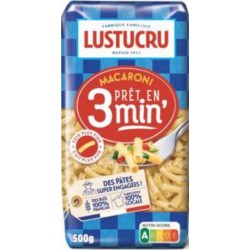 Lustucru Pâte Macaroni cuisson rapide 3min 500g