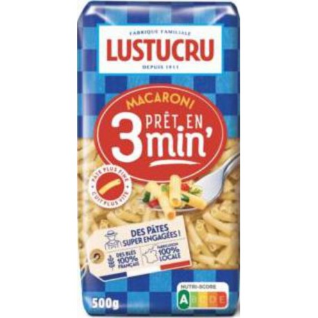 Lustucru Pâte Macaroni cuisson rapide 3min 500g