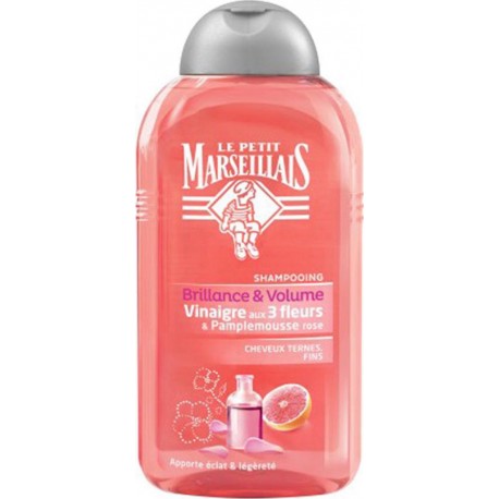 Le Petit Marseillais Shampooing Brillance & Volume Vinaigre aux 3 Fleurs & Pamplemousse Rose 250ml (lot de 4)