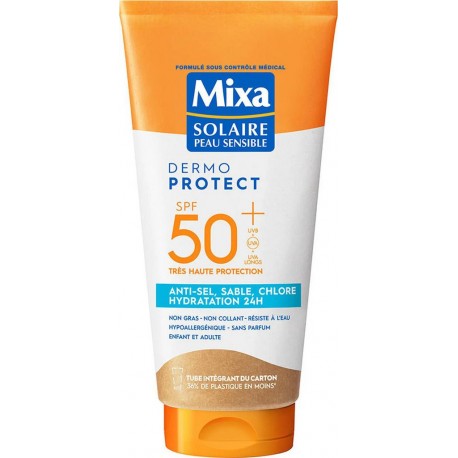 MIXA SOLAIRE PEAU SENSIBLE DERMO PROTECT PRODUIT DE BRONZAGE FLACON DOSEUR DANS BOITE CARTON 50ML 1CT WATERPROOF PROTECTEUR VISA