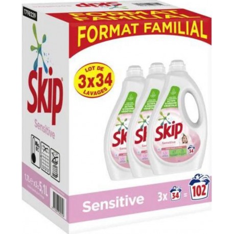 Skip Lessive liquide sensitive 3x34 102 lavages 3x1.7L 5.1L