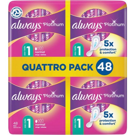 Always Serviettes Platinum Taille 1 Normal x48 paquet 48