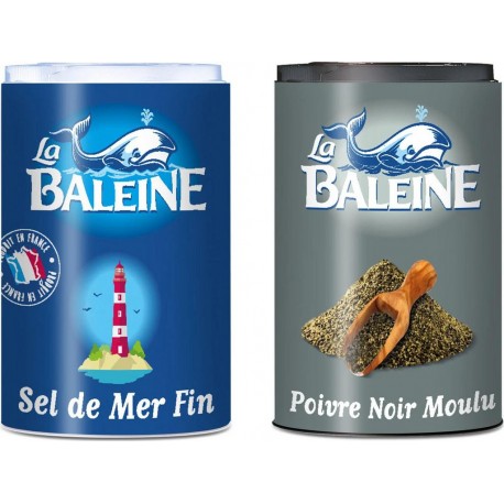 La Baleine Duo Sel de Mer Fin 50g + Poivre Noir Moulu 18g (lot de 4)