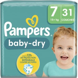 PAMPERS BABY-DRY GEANT T7 15Kg+ X31 (lot de 2 soit 62 couches)