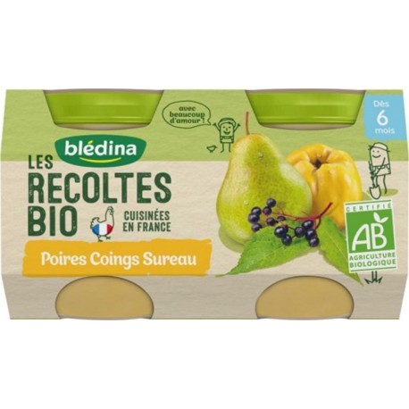 Blédina Les Récoltes Bio Poires Coings Sureau (dès 6 mois) par 2 pots de 130g (lot de 8)