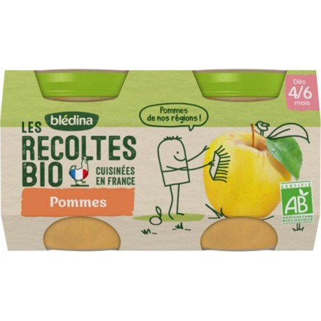 Blédina Les Récoltes Bio Pommes (dès 4/6 mois) par 2 pots de 130g (lot de 8)