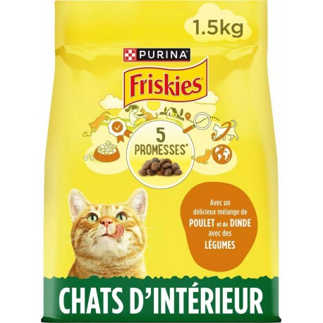 Friskies Croquettes Chats d'Intérieur Poulet Dinde Légumes 1,5Kg (lot de 4)