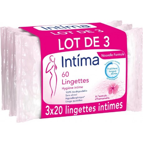 Intima Lingettes Hygiène intime Fraîcheur longue durée 3x20 x3 paquets 20 lingettes