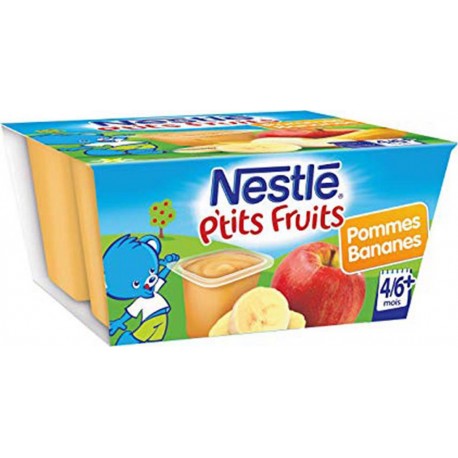 Nestlé P’tit Fruits Pommes Bananes (+4-6 mois) par 4 pots de 100g (lot de 8 soit 32 pots)