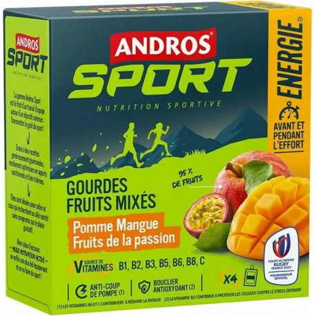 ANDROS SPORT GOURDE FRUITS MIXES POMME MANGUE FRUITS DE LA PASSION 4X90G 360g