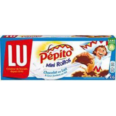 LU Pépito - Biscuits Mini Rollos chocolat lait & cœur fondant au lait 6x37,5g 225g