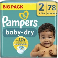 PAMPERS Couches Bébé Baby Dry 4-8Kg Taille 2 pack 78 couches