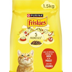 PURINA Croquettes pour Chat Adulte au Bœuf Poulet & Légumes Friskies 1.5Kg