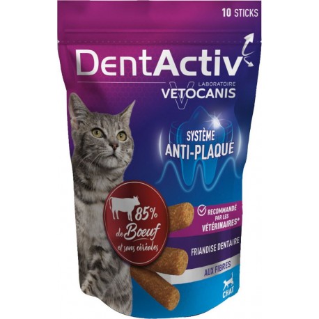 VETOCANIS Friandise dentaire pour chat 85% de bœuf 10 sticks