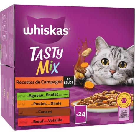 WHISKAS Pâtée Pour Chat Tasty Mix Recettes De Campagne En Sauce 24 sachets fraîcheur