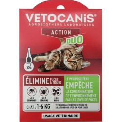 VETOCANIS Insectifuge pour chat traitement puces et tiques 4 pièces