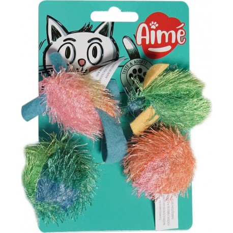 AIME Jouets pour chat souris et balles colorés lot de 4 jouets